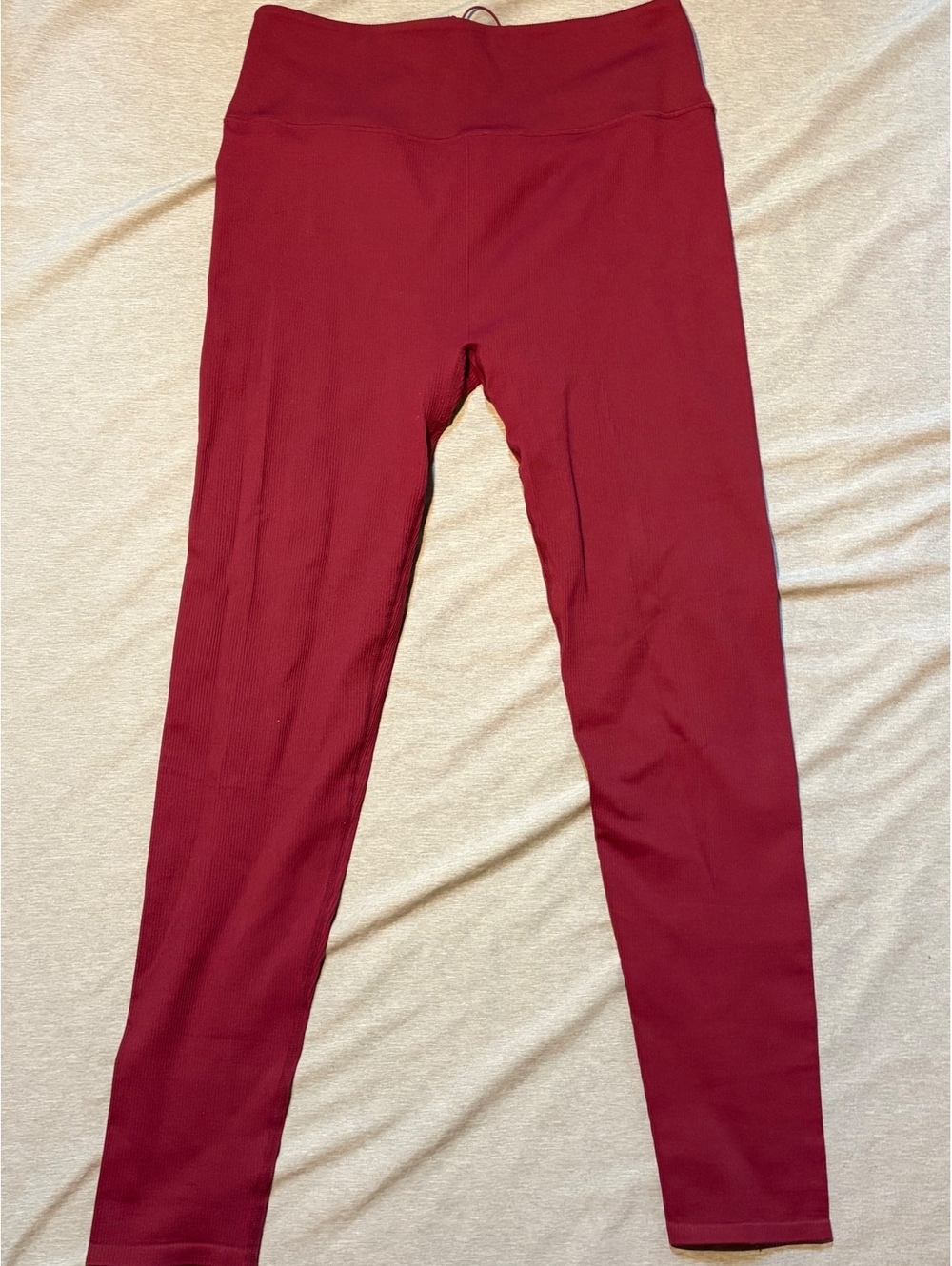 Burgundy Ribbed High Rise Leggings Lace Up Corset Back Stretch Athleisure
